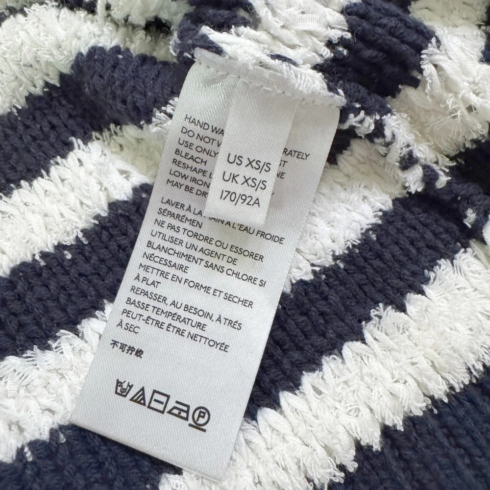 Anthropologie Evie Poncho Striped Sweater XS/S Navy White Textured Knit Boxy‎